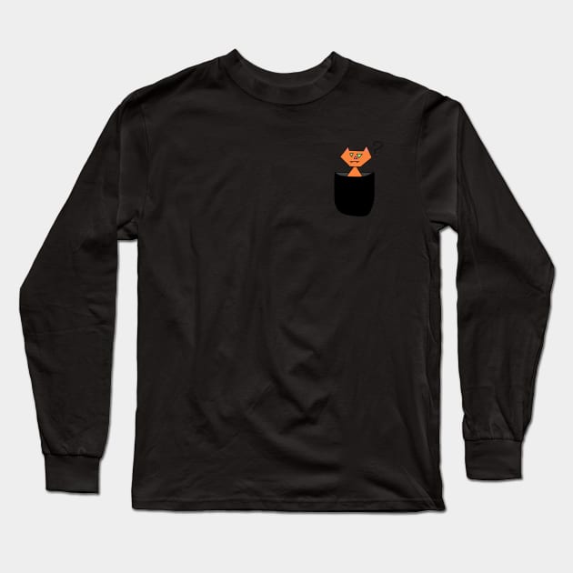 Curious Pocket Cat (black) Long Sleeve T-Shirt by BadDrawnStuff